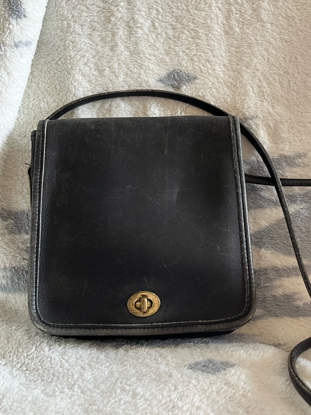 Coach Black Leather Messenger Bag with Gold Turn-Lock